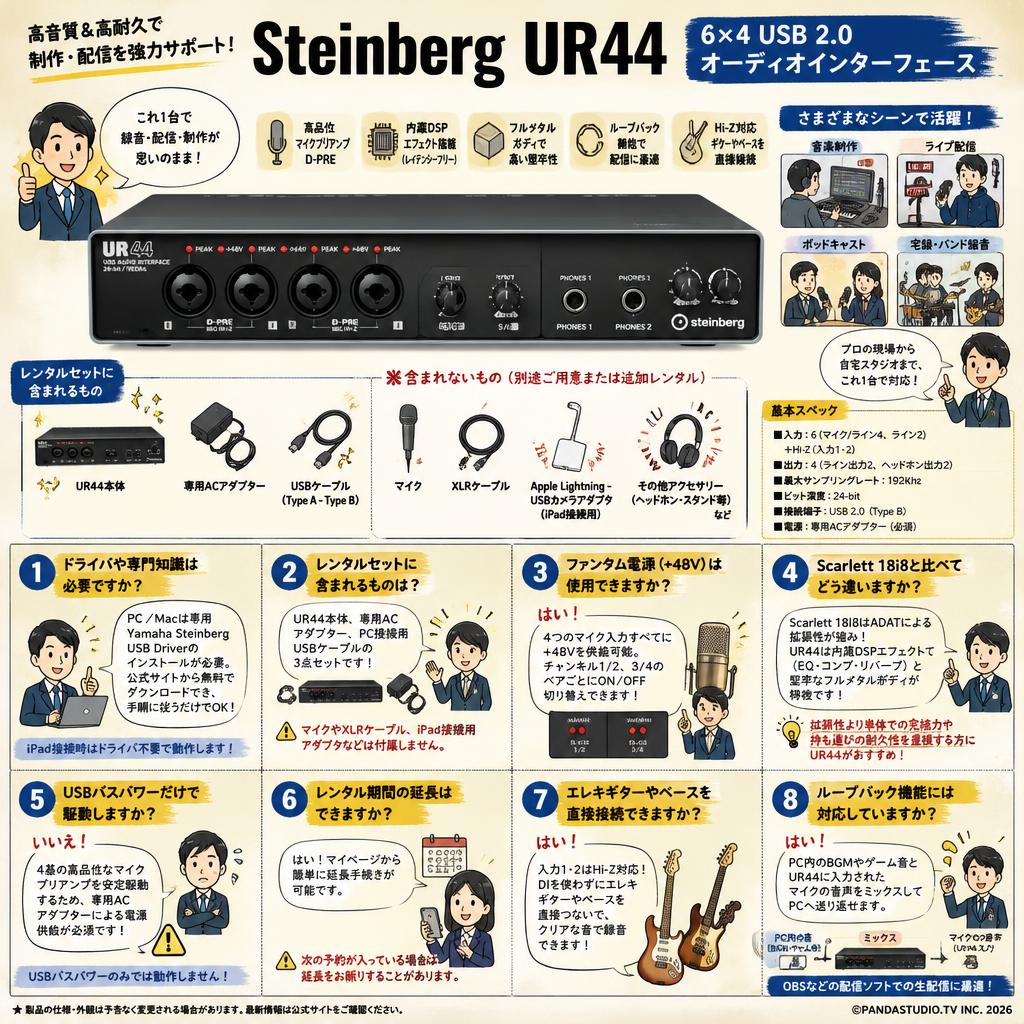 Steinberg UR44 6×4 USB 2.0 オーディオインターフェース FAQ（よくある質問と答え）
