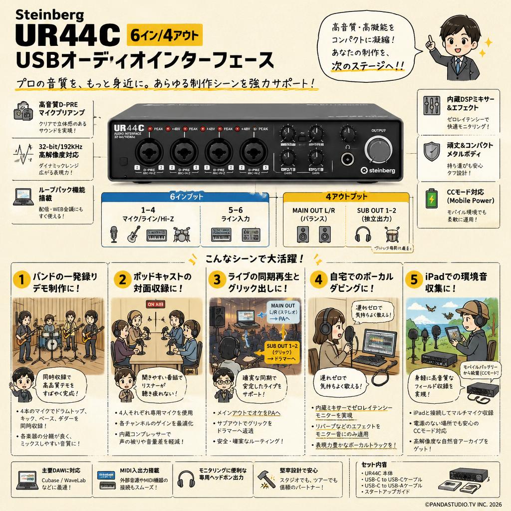 Steinberg UR44C 6イン/4アウト USBオーディオインターフェース 用途