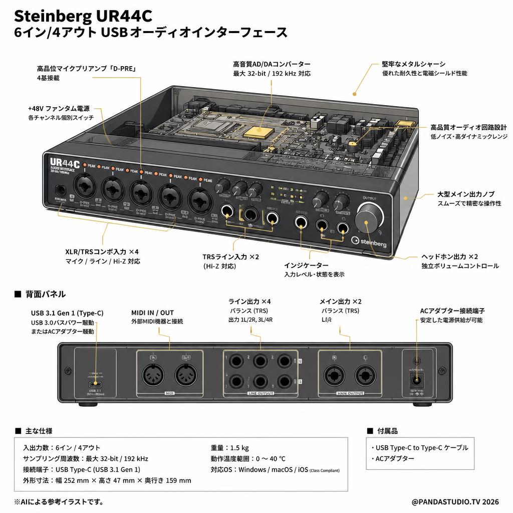Steinberg UR44C 6イン/4アウト USBオーディオインターフェース スペック
