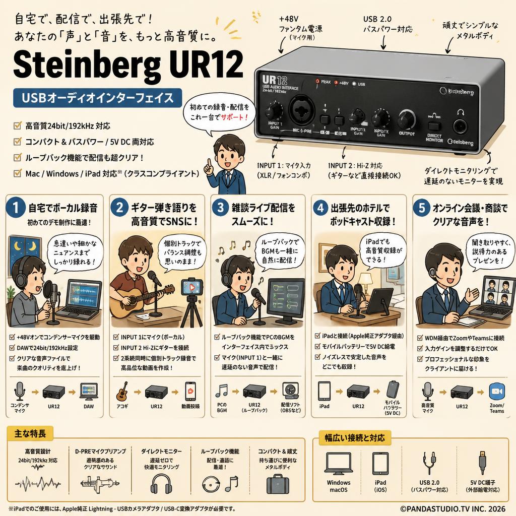 Steinberg UR12 USBオーディオインターフェイス 用途