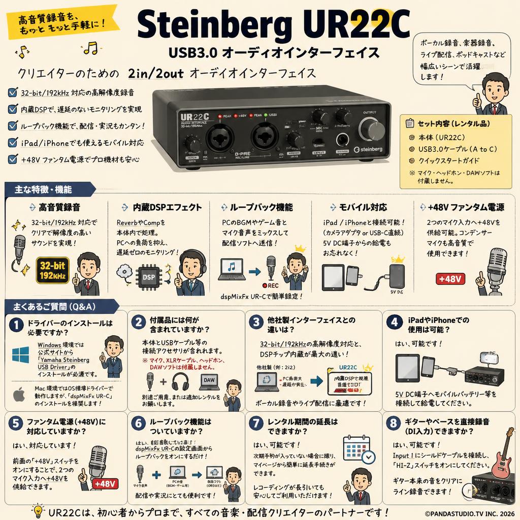 Steinberg UR22C USB3.0 オーディオインターフェイス FAQ（よくある質問と答え）