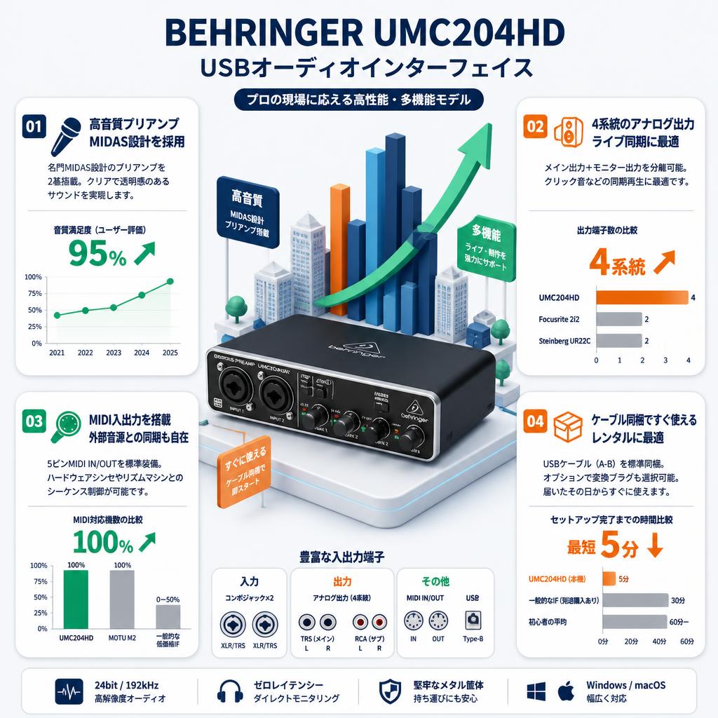BEHRINGER UMC204HD USBオーディオインターフェイス セールスポイント