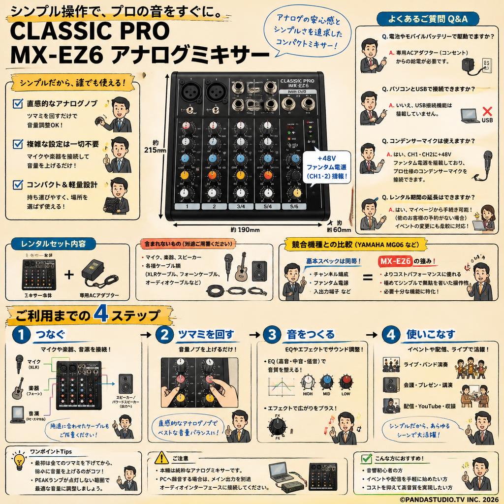 CLASSIC PRO  MX-EZ6 アナログミキサー FAQ（よくある質問と答え）