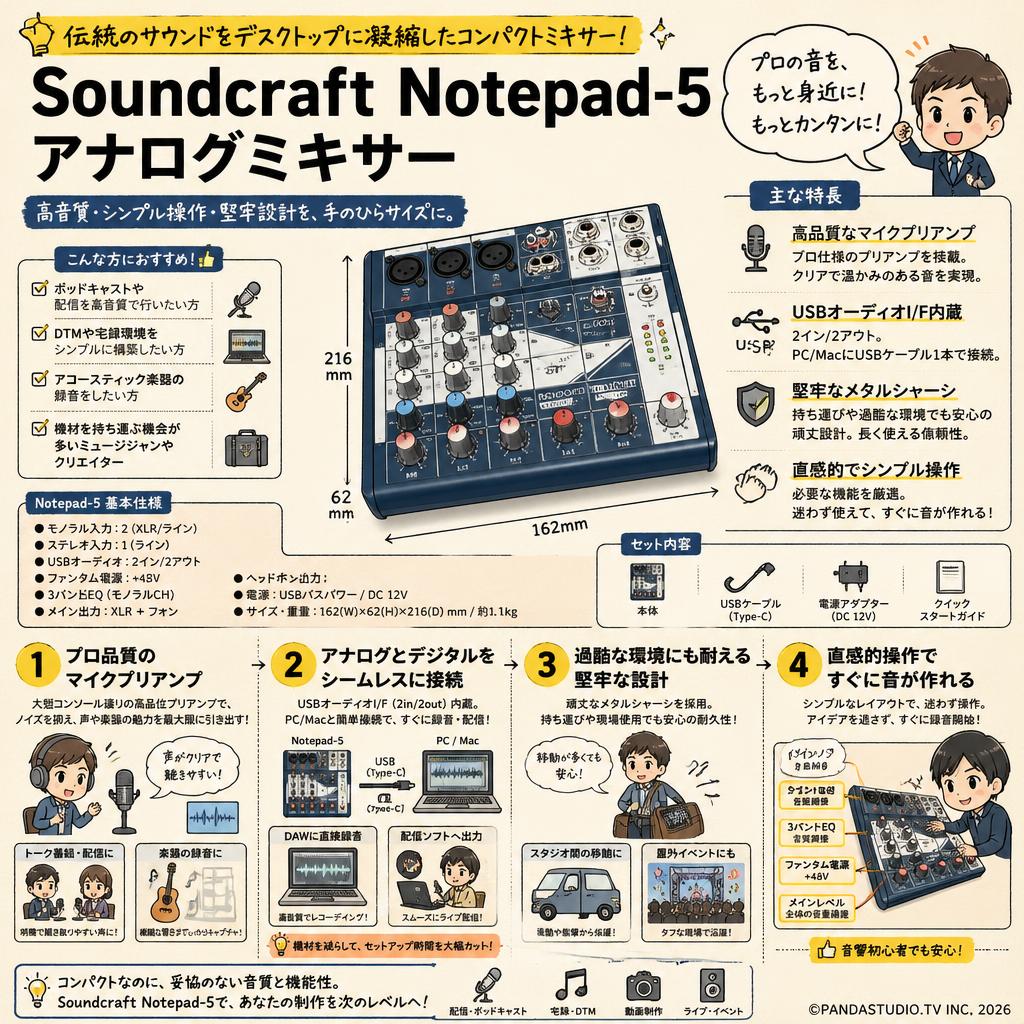 Soundcraft  Notepad-5 アナログミキサー 概要