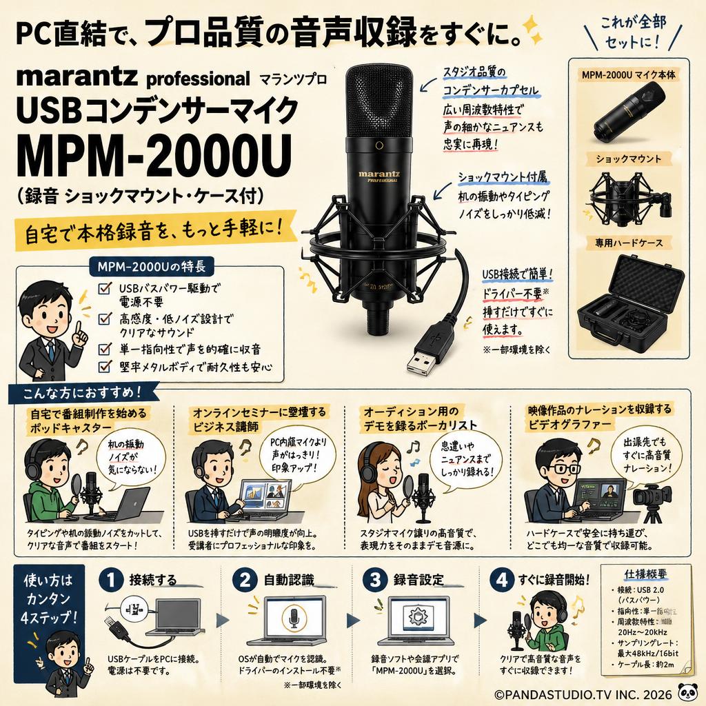 marantz professionalマランツプロ USBコンデンサーマイク  MPM-2000U（録音 ショックマウント・ケース付） おもな対象のお客様