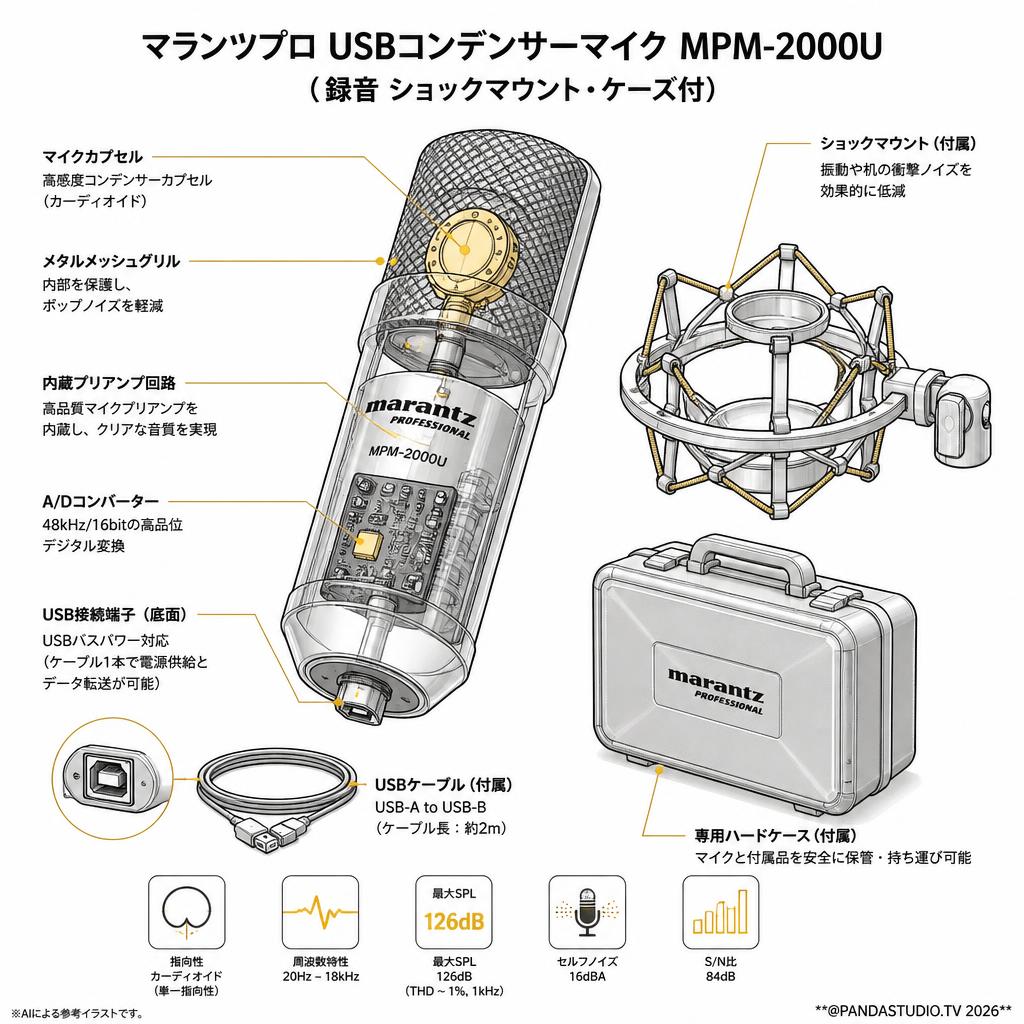 marantz professionalマランツプロ USBコンデンサーマイク  MPM-2000U（録音 ショックマウント・ケース付） スペック