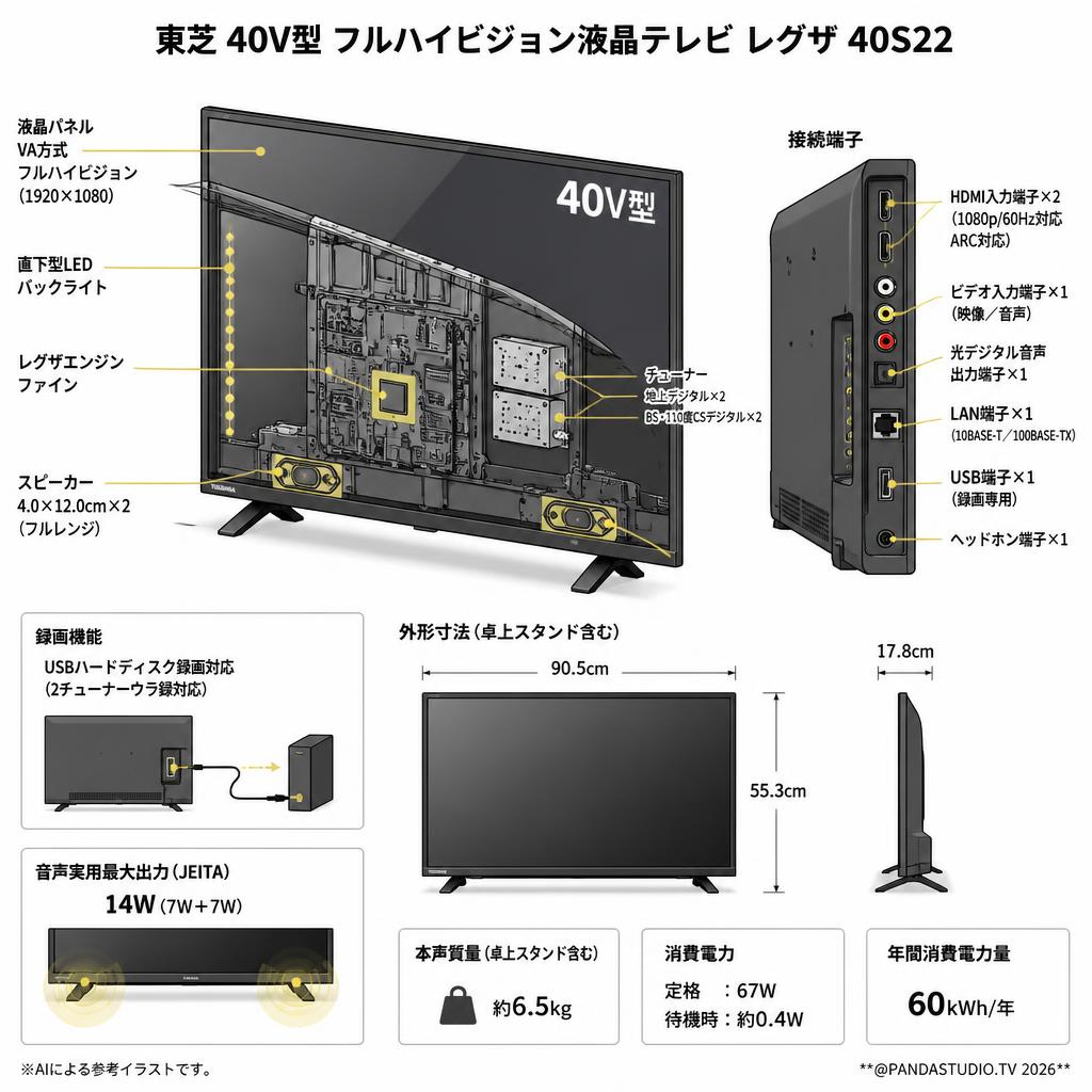 東芝 40V型 フルハイビジョン液晶テレビ レグザ 40S22 スペック