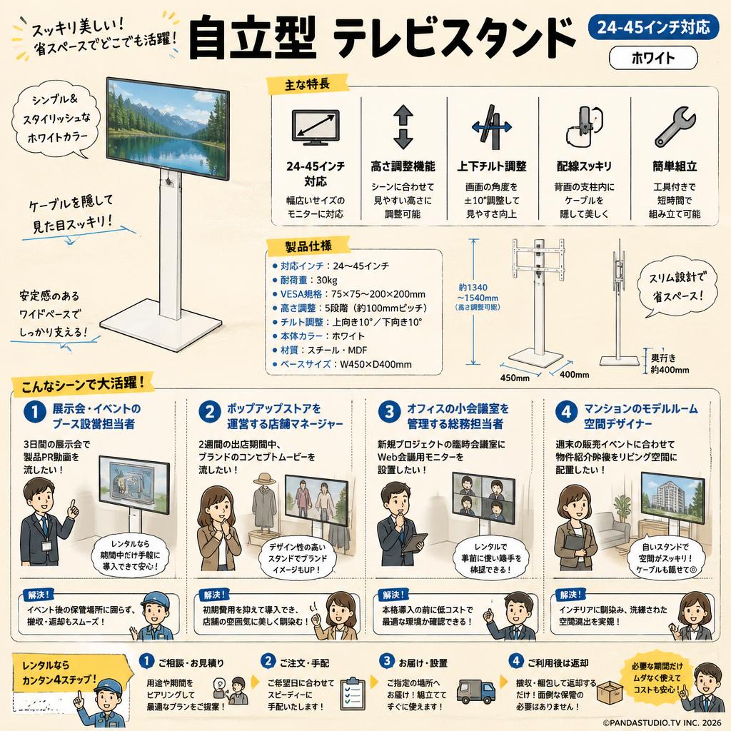 自立型 テレビスタンド（24-45インチ対応） ホワイト おもな対象のお客様