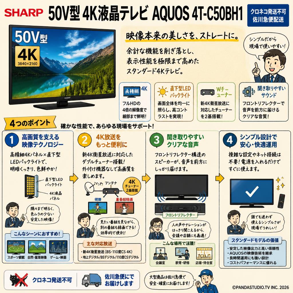 SHARP 50V型 4K液晶テレビ AQUOS 4T-C50BH1【クロネコ発送不可/佐川急便配送】 概要