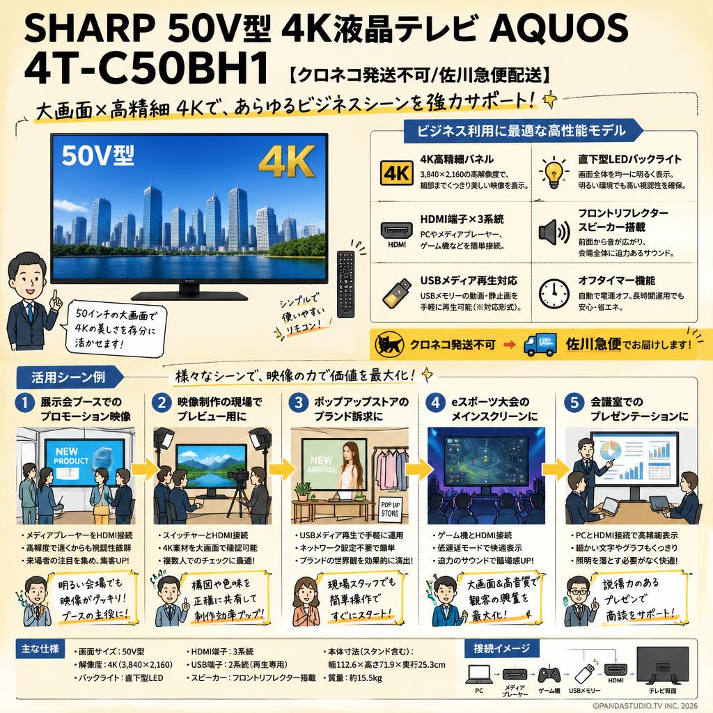 SHARP 50V型 4K液晶テレビ AQUOS 4T-C50BH1【クロネコ発送不可/佐川急便配送】 用途