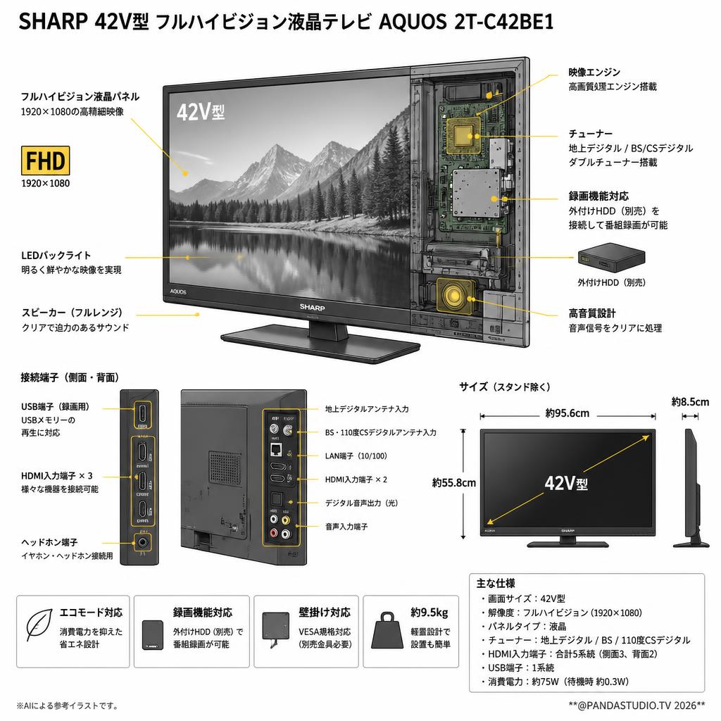 SHARP 42V型 フルハイビジョン液晶テレビ AQUOS 2T-C42BE1 スペック