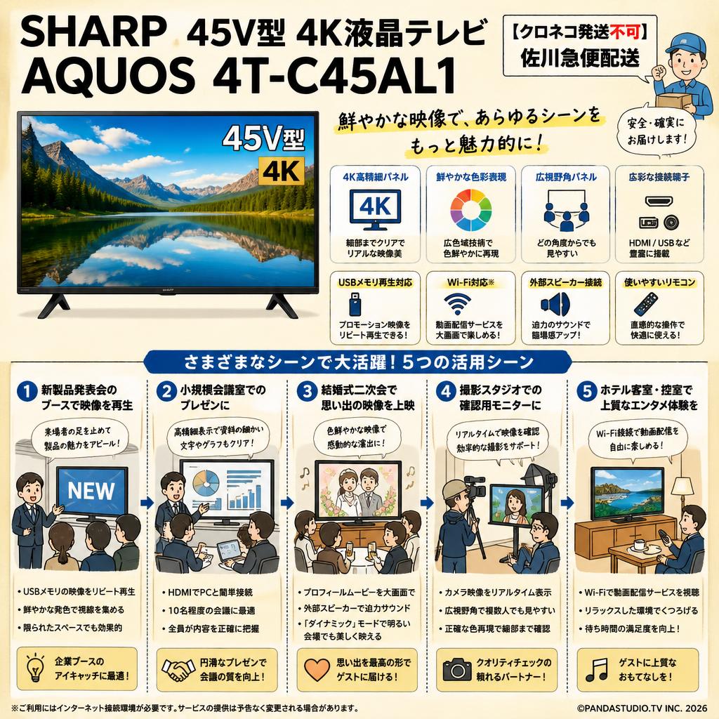 SHARP 45V型 4K液晶テレビ AQUOS 4T-C45AL1【クロネコ発送不可/佐川急便配送】 用途