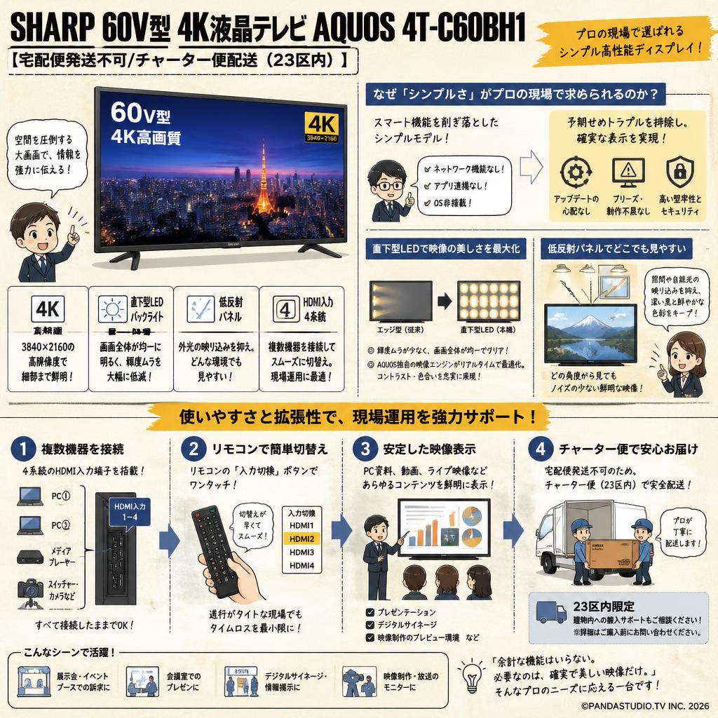 SHARP 60V型 4K液晶テレビ AQUOS 4T-C60BH1【宅配便発送不可/チャーター便配送（23区内）】 概要
