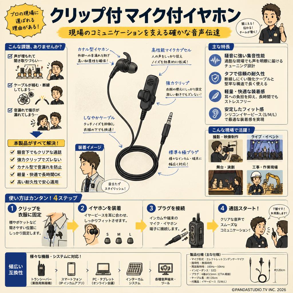 クリップ付マイク付イヤホン 概要