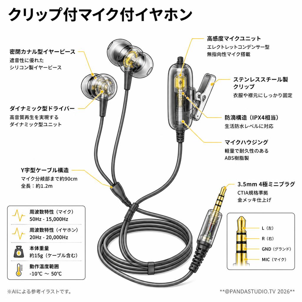 クリップ付マイク付イヤホン スペック