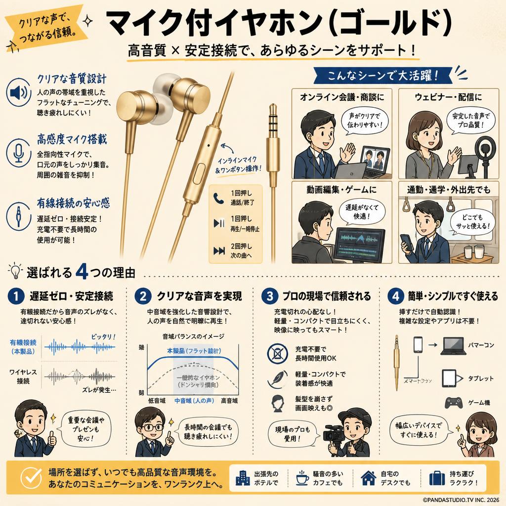 マイク付イヤホン（ゴールド） 概要