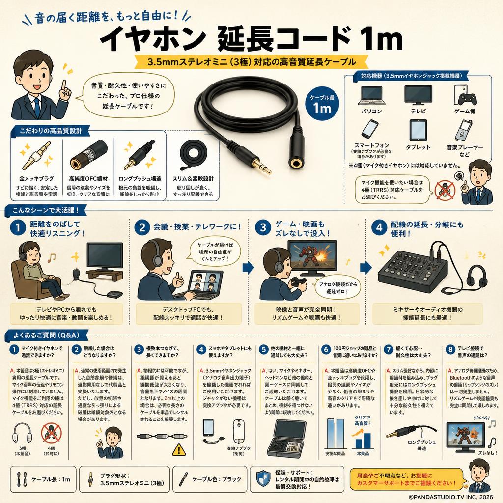 イヤホン 延長コード 1m FAQ（よくある質問と答え）