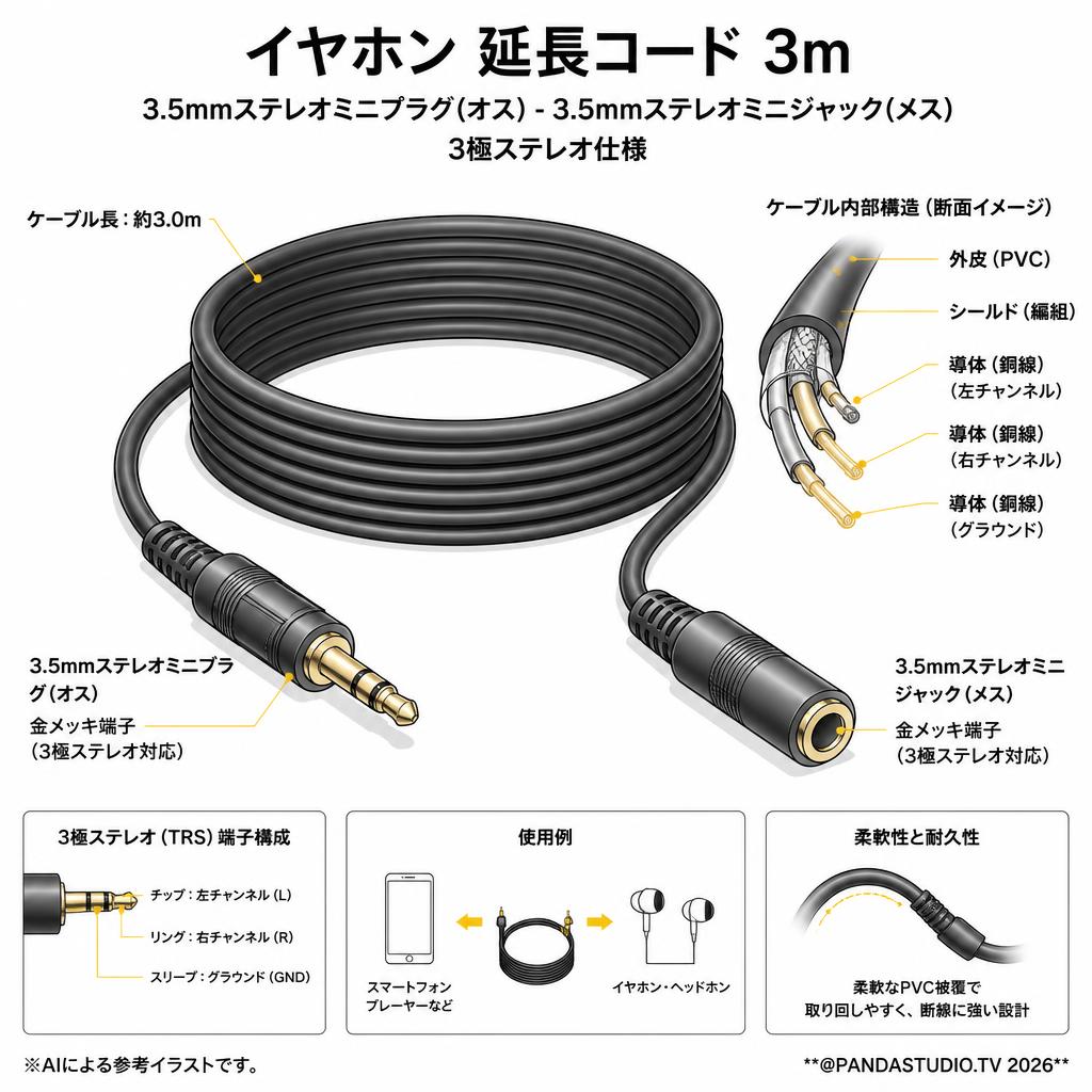 イヤホン 延長コード 3m スペック