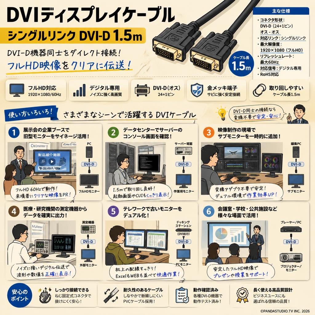 DVIディスプレイケーブル シングルリンク DVI-D 1.5m 用途