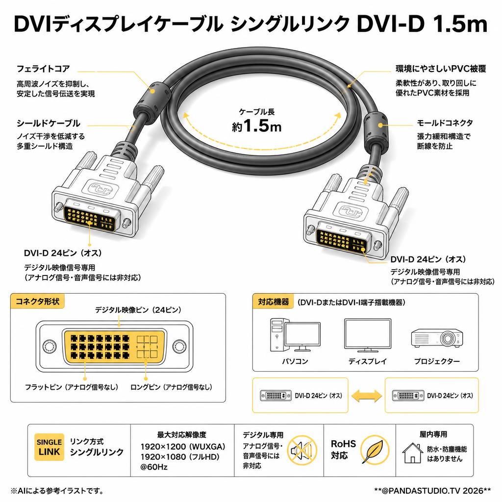 DVIディスプレイケーブル シングルリンク DVI-D 1.5m スペック