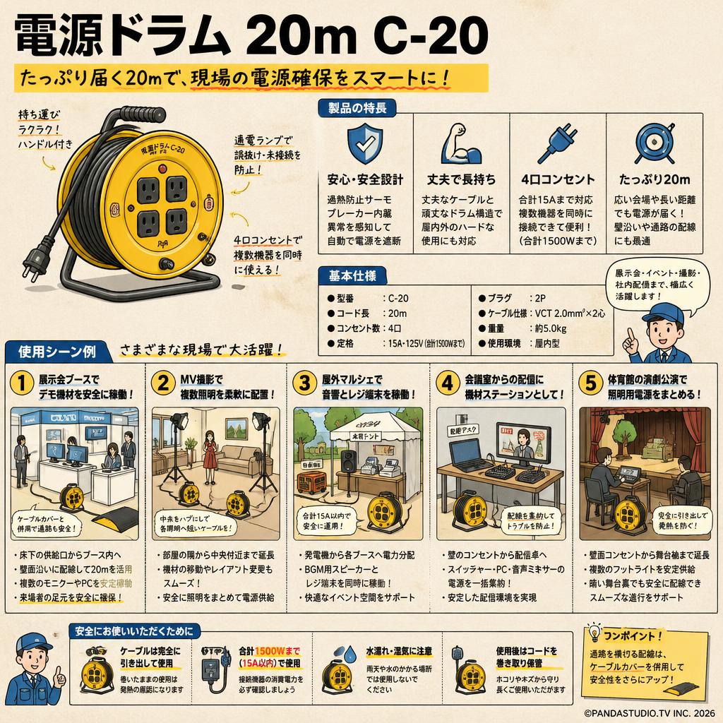 電源ドラム 20m C-20 用途