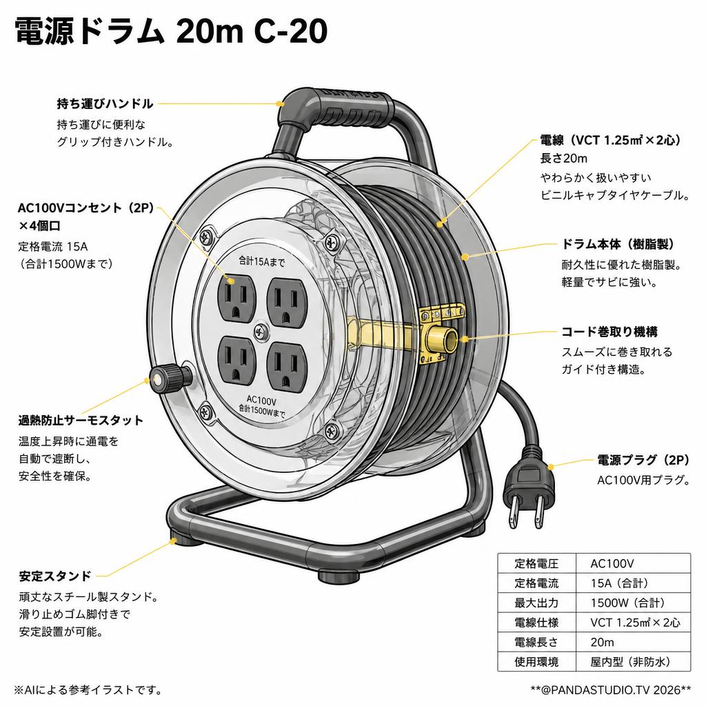 電源ドラム 20m C-20 スペック