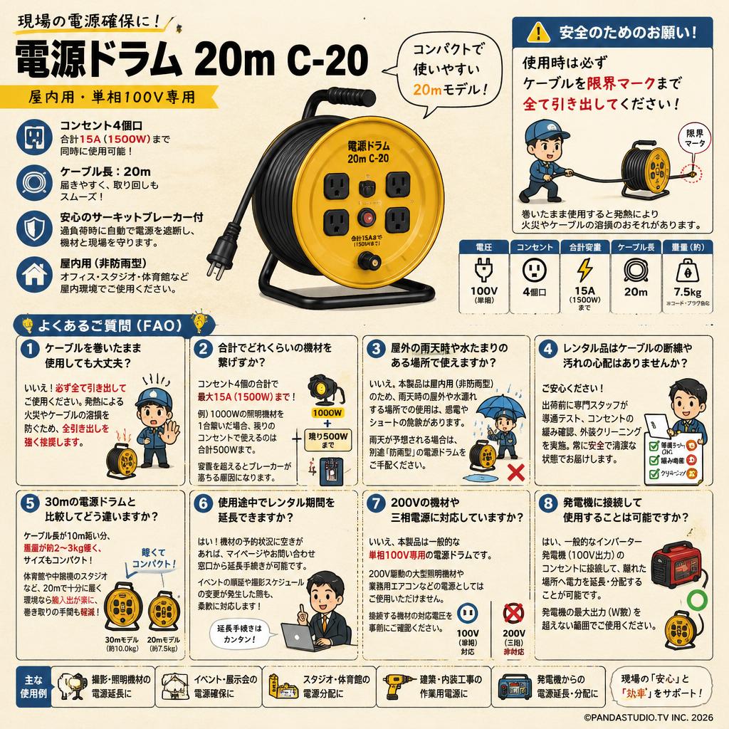 電源ドラム 20m C-20 FAQ（よくある質問と答え）