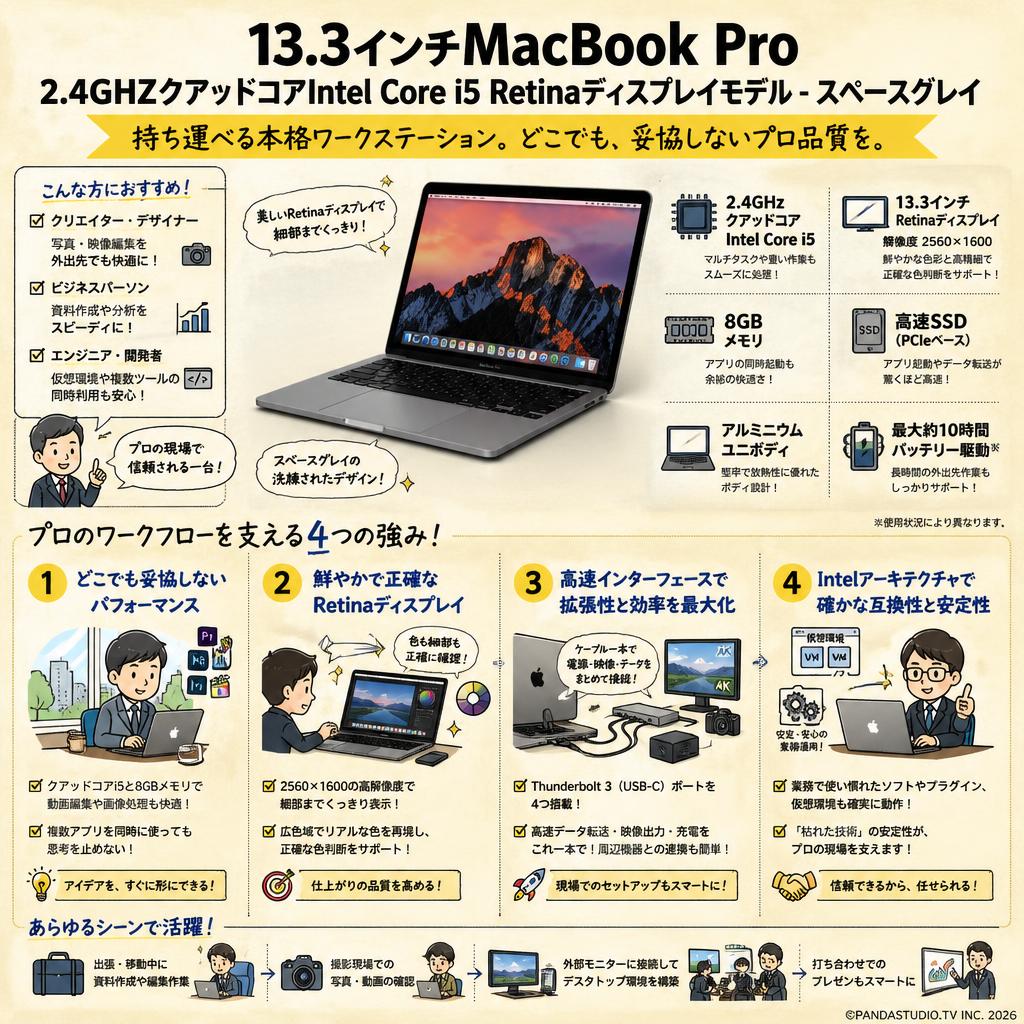 13.3インチMacBook Pro 2.4GHzクアッドコアIntel Core i5 Retinaディスプレイモデル - スペースグレイ 概要