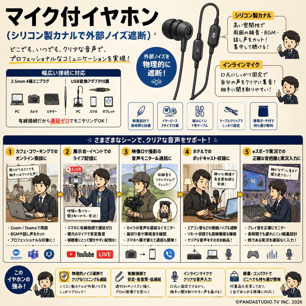 マイク付イヤホン（シリコン製カナル で外部ノイズ遮断） 用途