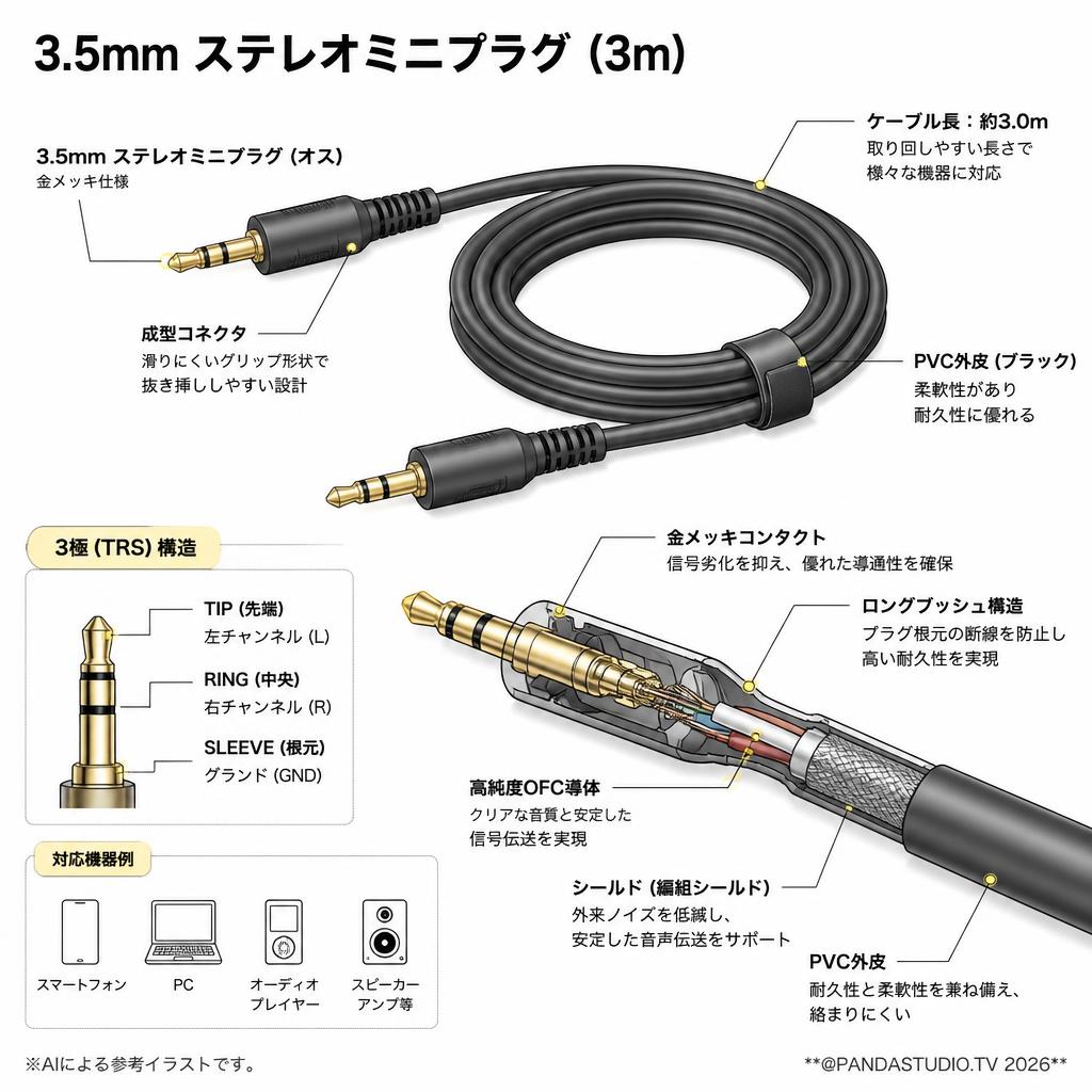 3.5mm ステレオミニプラグ (3m) スペック