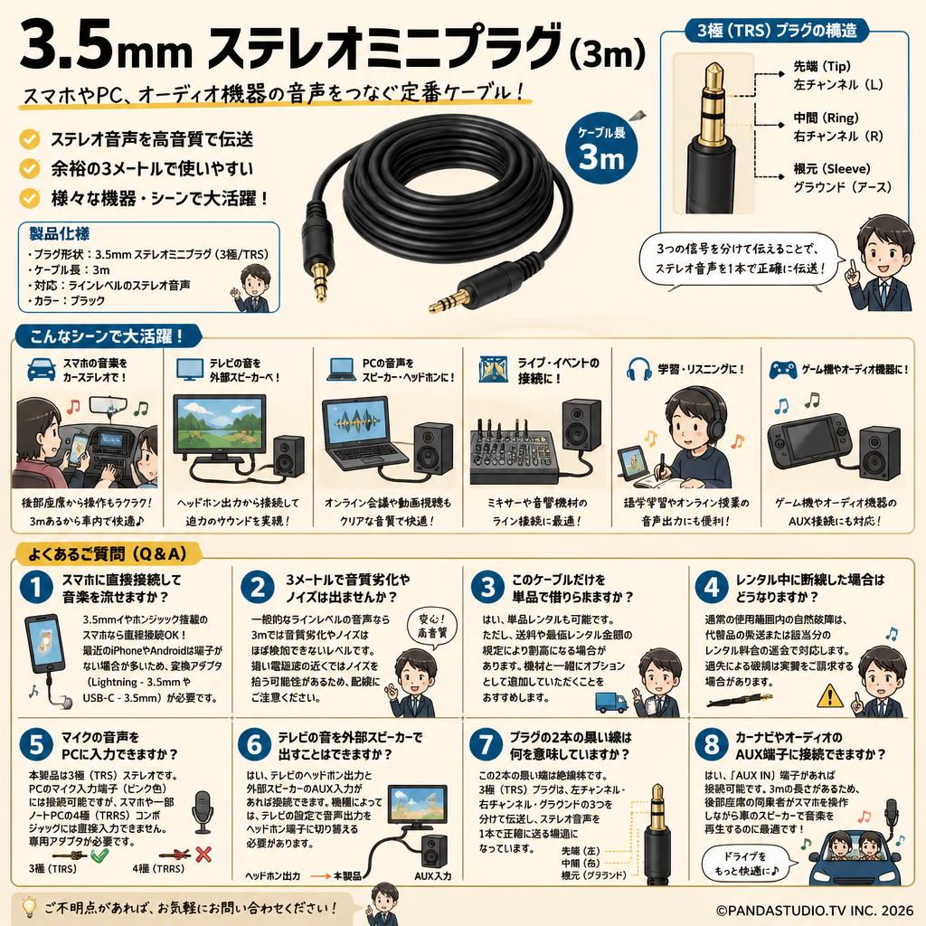 3.5mm ステレオミニプラグ (3m) FAQ（よくある質問と答え）