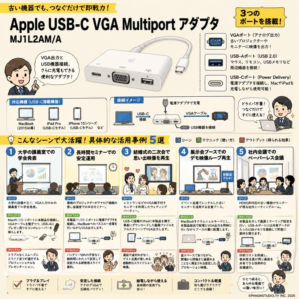Apple USB-C VGA Multiport アダプタ MJ1L2AM/A 用途