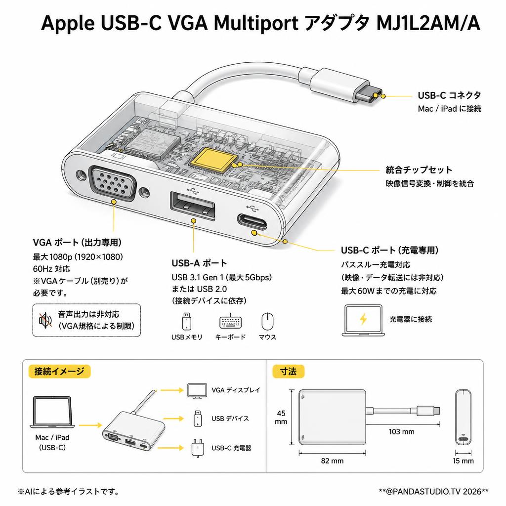 Apple USB-C VGA Multiport アダプタ MJ1L2AM/A スペック