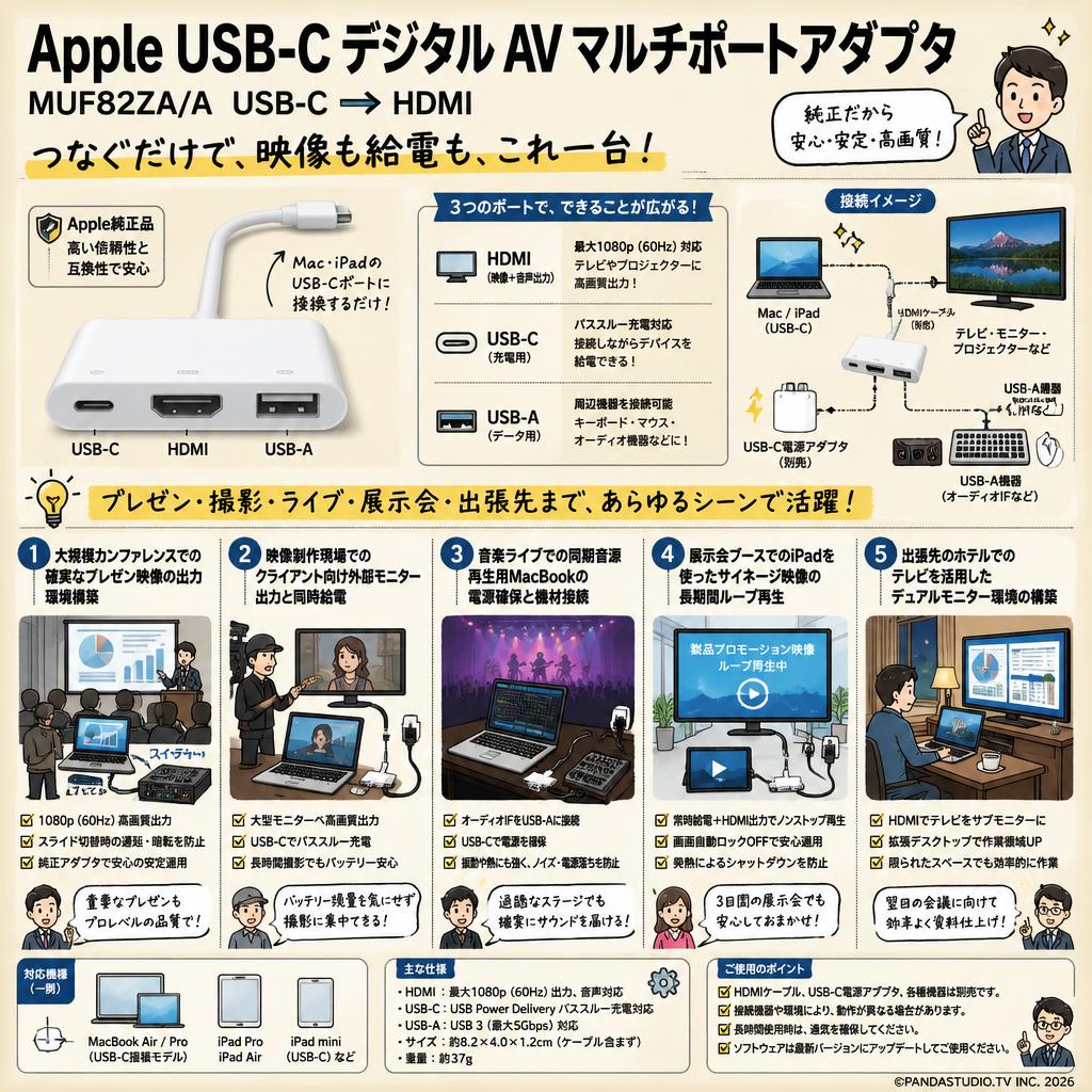 Apple USB-C Digital AV Multiportアダプタ MUF82ZA/A USB-C →HDMI 用途