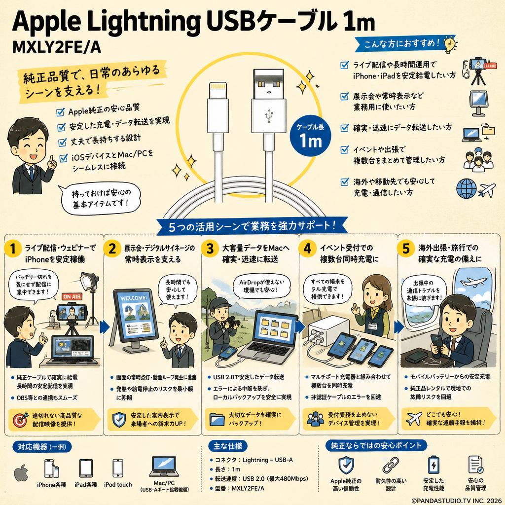 Apple Lightning USBケーブル 1m MXLY2FE/A 用途