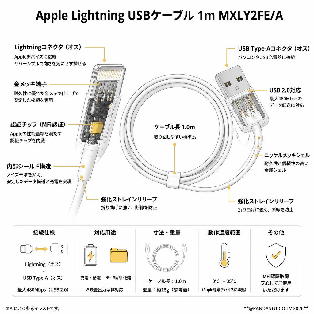 Apple Lightning USBケーブル 1m MXLY2FE/A スペック