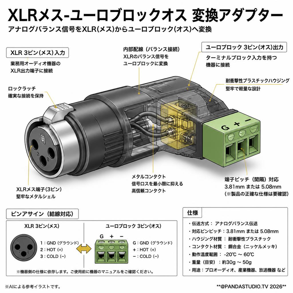 XLRメス-ユーロブロックオス 変換アダプター スペック