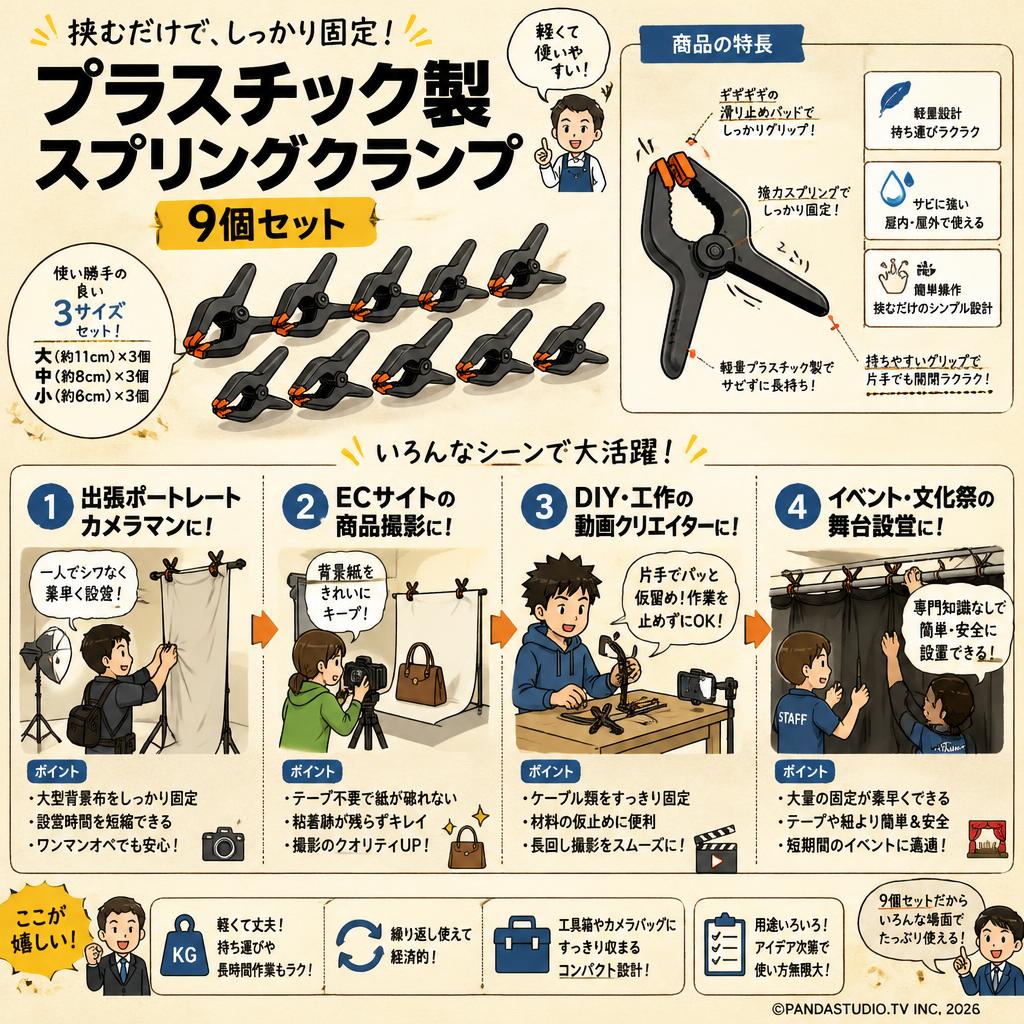 プラスチック製スプリングクランプ 9個セット おもな対象のお客様