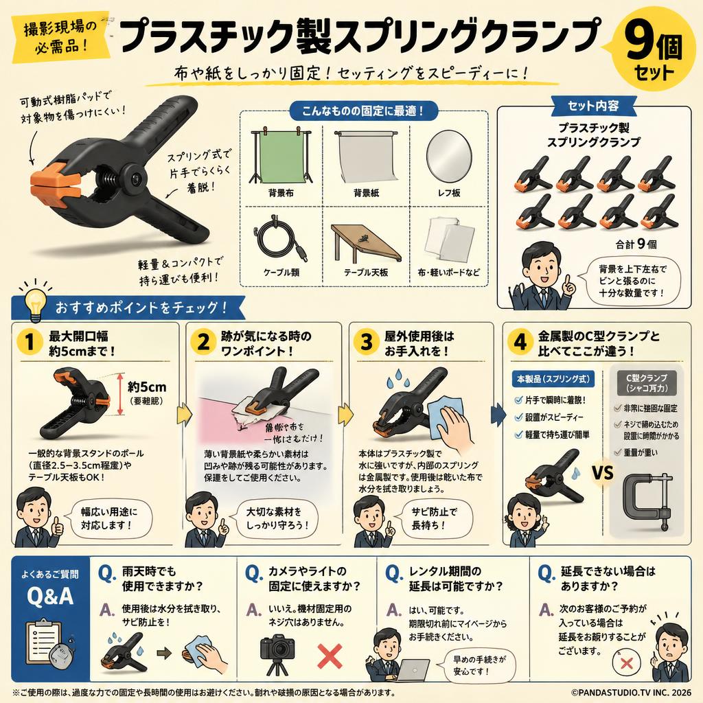 プラスチック製スプリングクランプ 9個セット FAQ（よくある質問と答え）