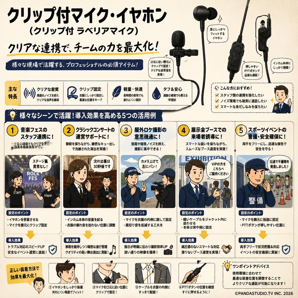 クリップ付マイク・イヤホン(クリップ付 ラベリアマイク） 用途