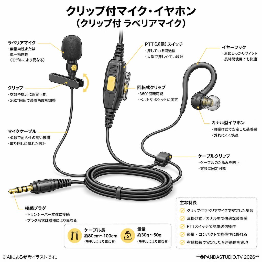 クリップ付マイク・イヤホン(クリップ付 ラベリアマイク） スペック