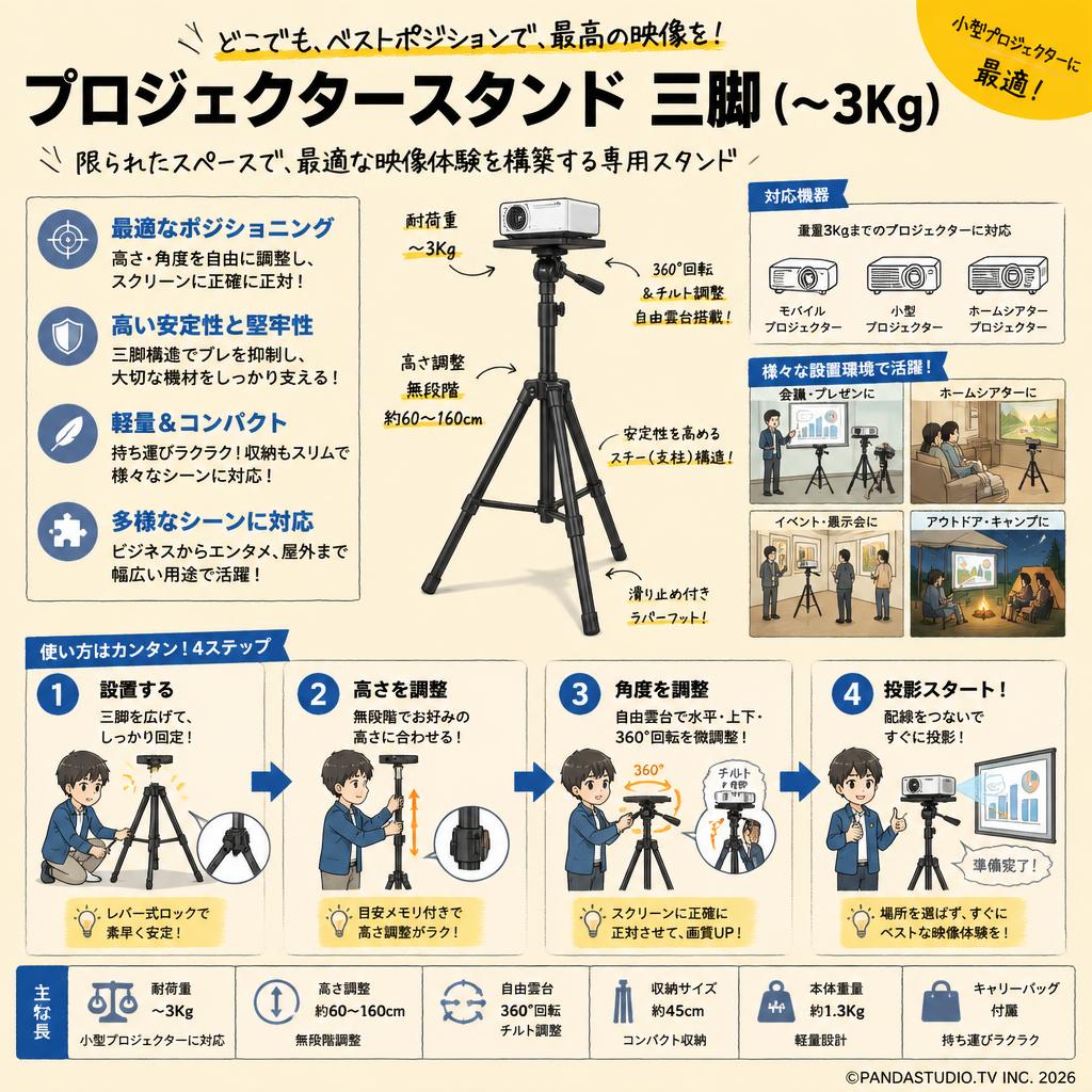 プロジェクタースタンド 三脚（〜3Kg） 概要