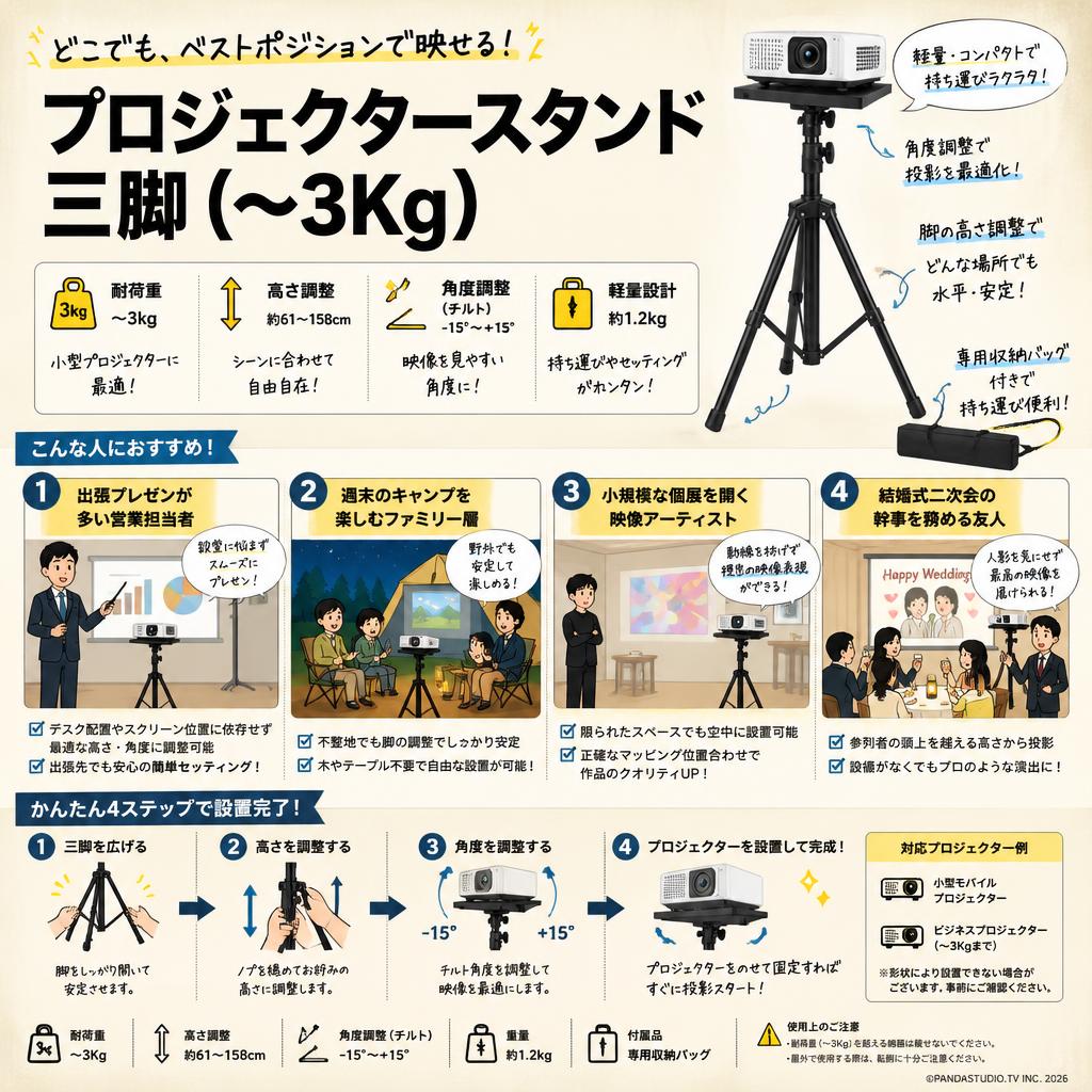 プロジェクタースタンド 三脚（〜3Kg） おもな対象のお客様