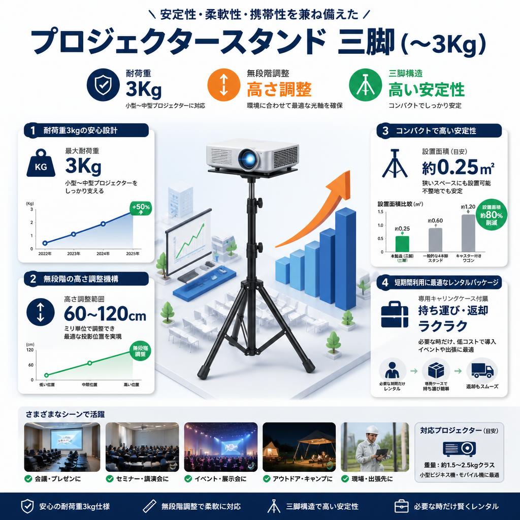 プロジェクタースタンド 三脚（〜3Kg） セールスポイント