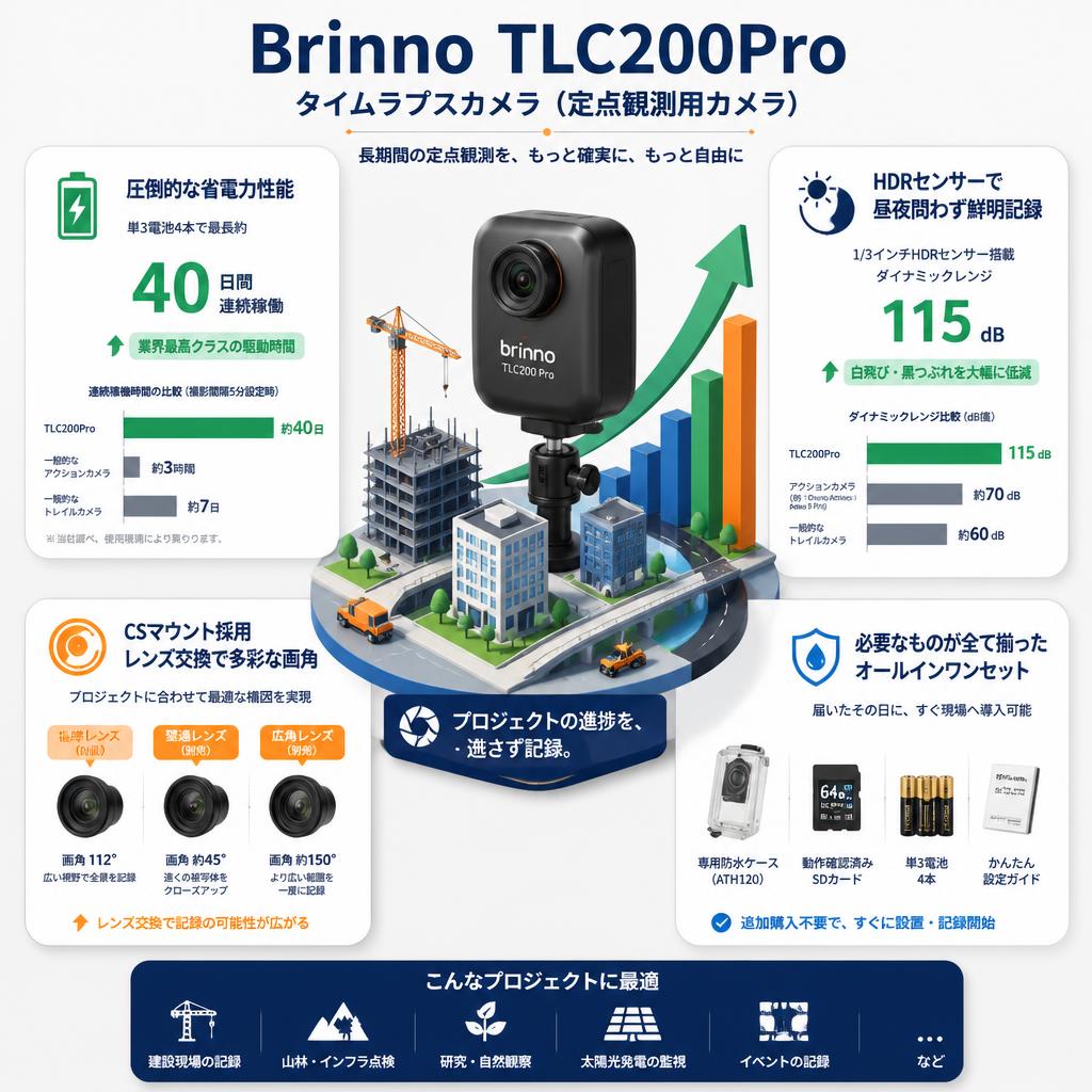 Brinno TLC200Pro タイムラプスカメラ(定点観測用カメラ) セールスポイント