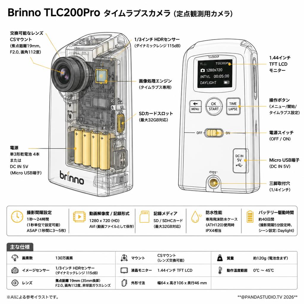 Brinno TLC200Pro タイムラプスカメラ(定点観測用カメラ) スペック