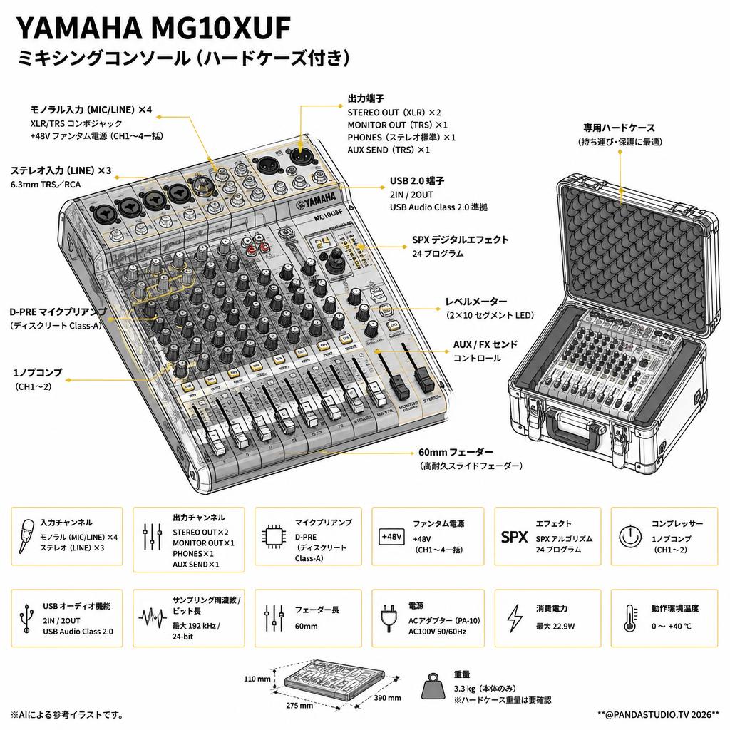 YAMAHA MG10XUF ミキシングコンソール(ハードケース付き) スペック