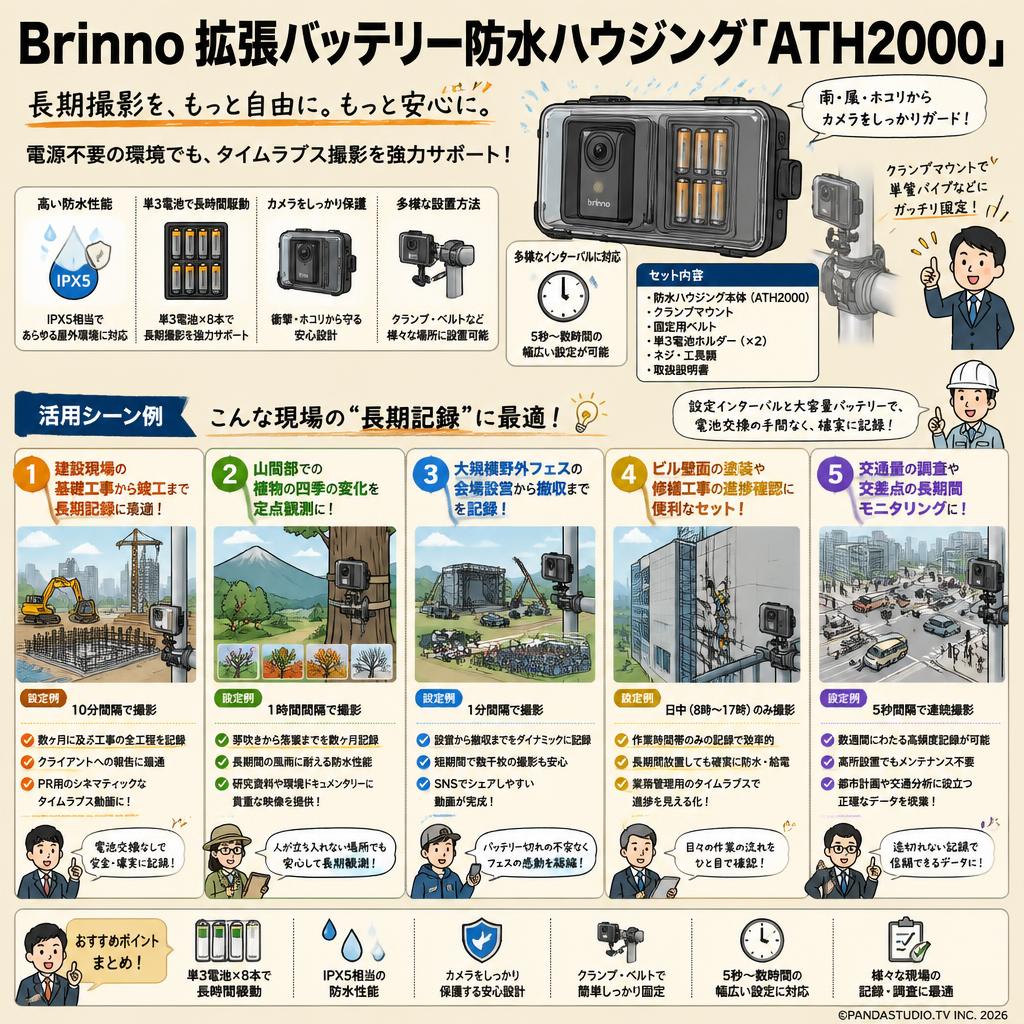 Brinno 拡張バッテリー防水ハウジング「ATH2000」 用途