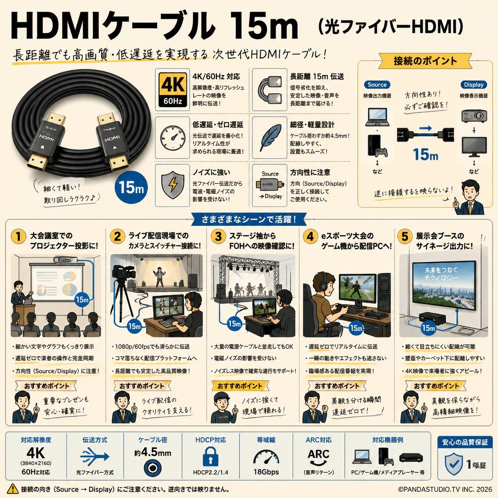 HDMIケーブル 15m （光ファイバーHDMI） 用途