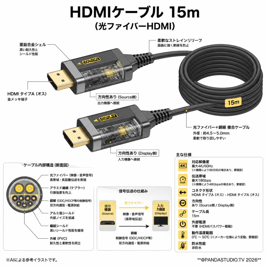 HDMIケーブル 15m （光ファイバーHDMI） スペック